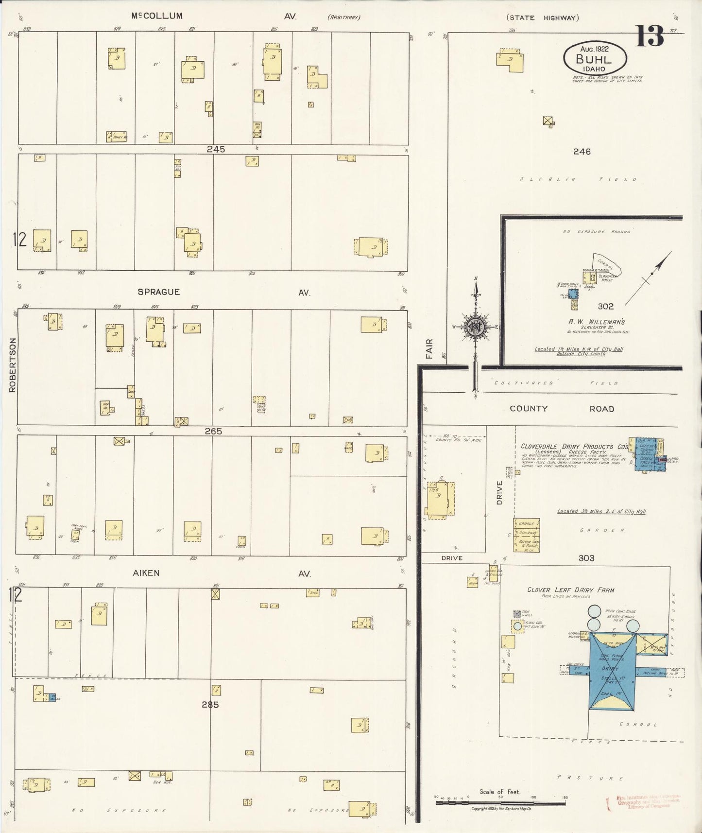 Sanborn Fire Insurance Map from Buhl, Twin Falls County, Idaho (1922), Sheet #0013 - Historic Sanborn Fire Insurance Map Print, vintage old map wall art, antique decor, genealogy gift, Falls Idaho map