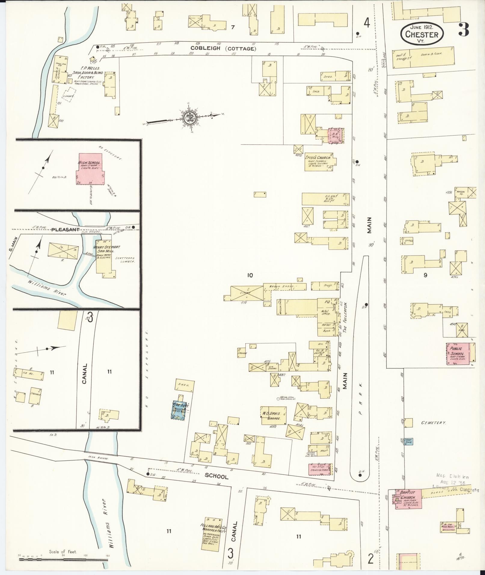 Sanborn Fire Insurance Map from Chester, Windsor County, Vermont (1912), Sheet #0003 - Complete Map Set gallery image, historic Sanborn map, vintage wall art, Vermont Vermont