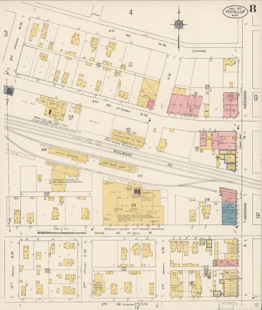 Sanborn Fire Insurance Map from Puyallup, Pierce County, Washington (1912), Sheet #0008 - Historic Sanborn Fire Insurance Map Print, vintage old map wall art, antique decor, genealogy gift, Washington Washington map