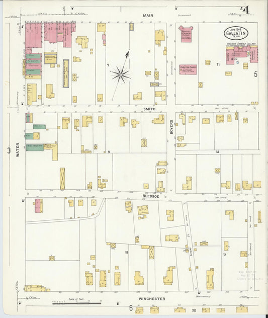 Sanborn Fire Insurance Map from Gallatin, Sumner County, Tennessee (1908), Sheet #0004 - Historic Sanborn Fire Insurance Map Print, vintage old map wall art, antique decor, genealogy gift, Tennessee Tennessee map