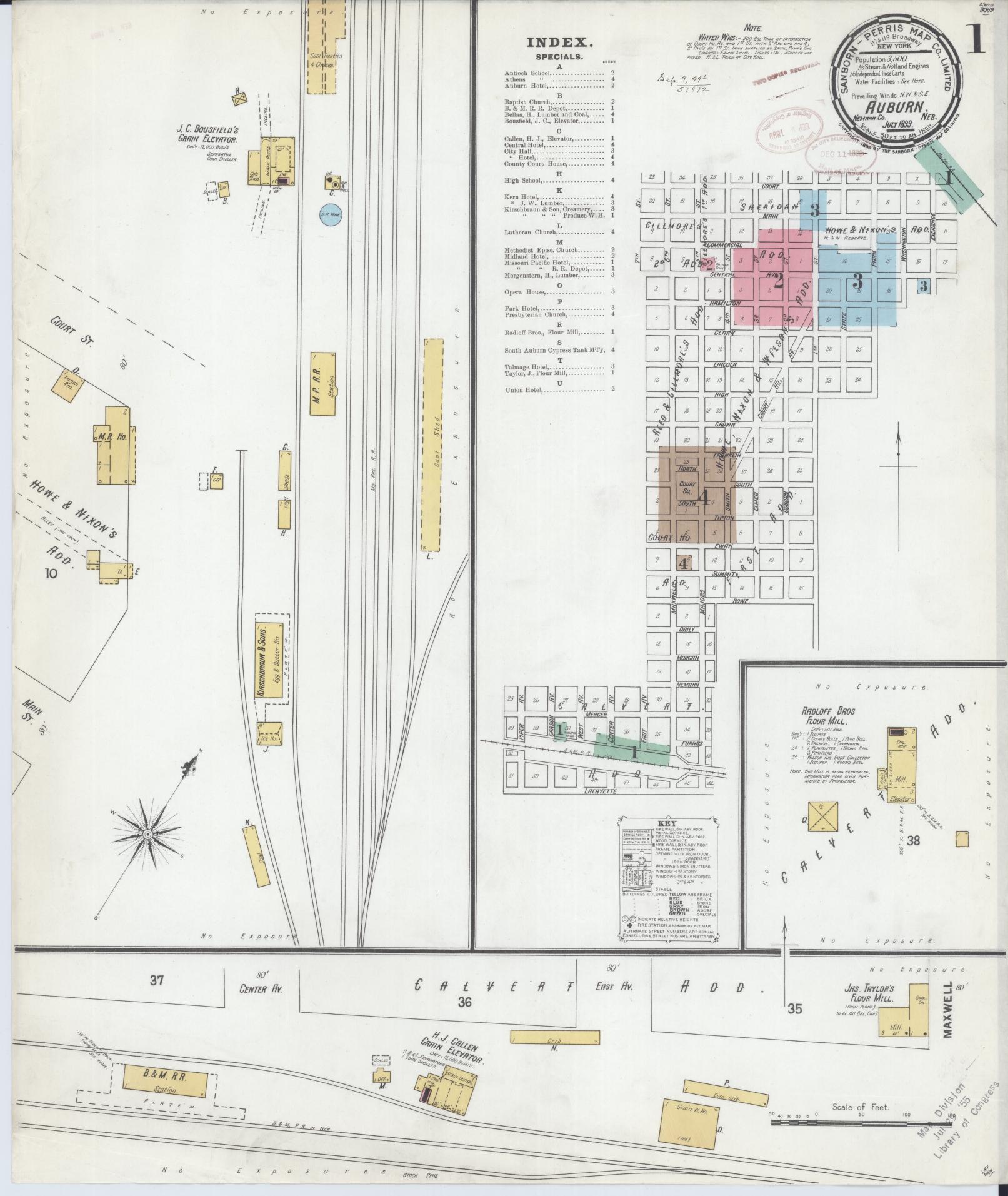Sanborn Fire Insurance Map from Auburn, Nemaha County, Nebraska (1899), Sheet #0001 - Complete Map Set gallery image, historic Sanborn map, vintage wall art, Nebraska Nebraska