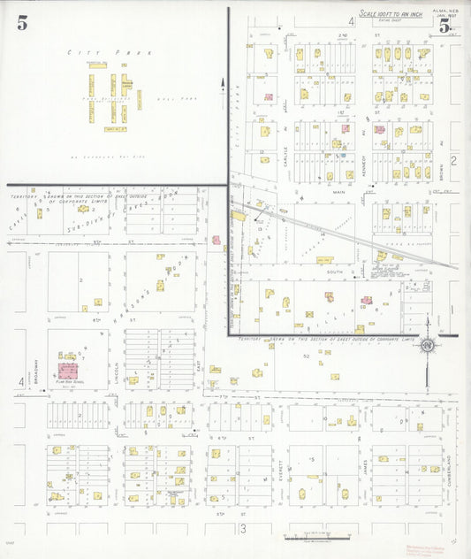 Sanborn Fire Insurance Map from Alma, Harlan County, Nebraska (1937), Sheet #0005 - Historic Sanborn Fire Insurance Map Print, vintage old map wall art, antique decor, genealogy gift, Nebraska Nebraska map