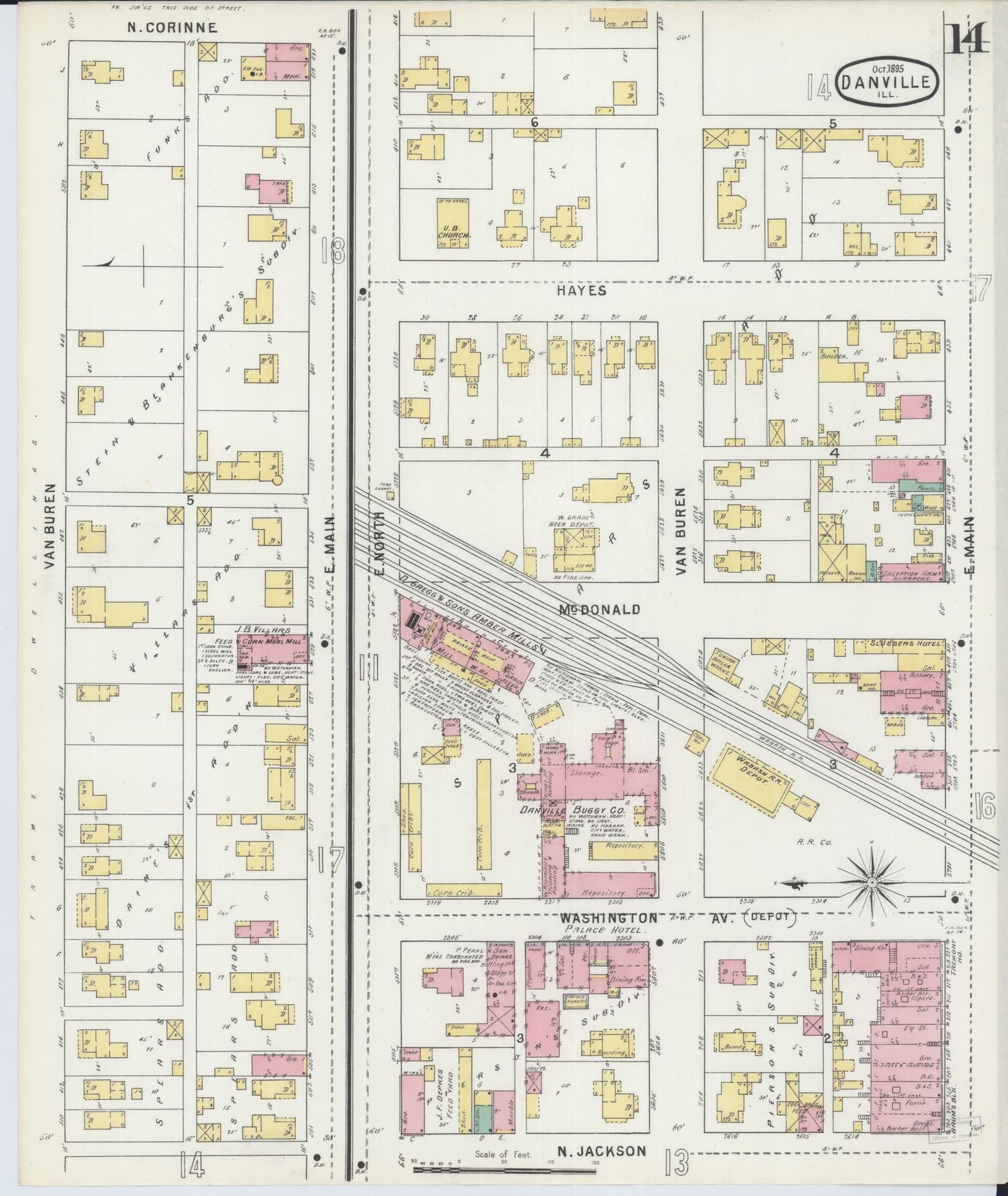 Sanborn Fire Insurance Map from Danville, Vermilion County, Illinois (1895), Sheet #0014 - Complete Map Set gallery image, historic Sanborn map, vintage wall art, Illinois Illinois