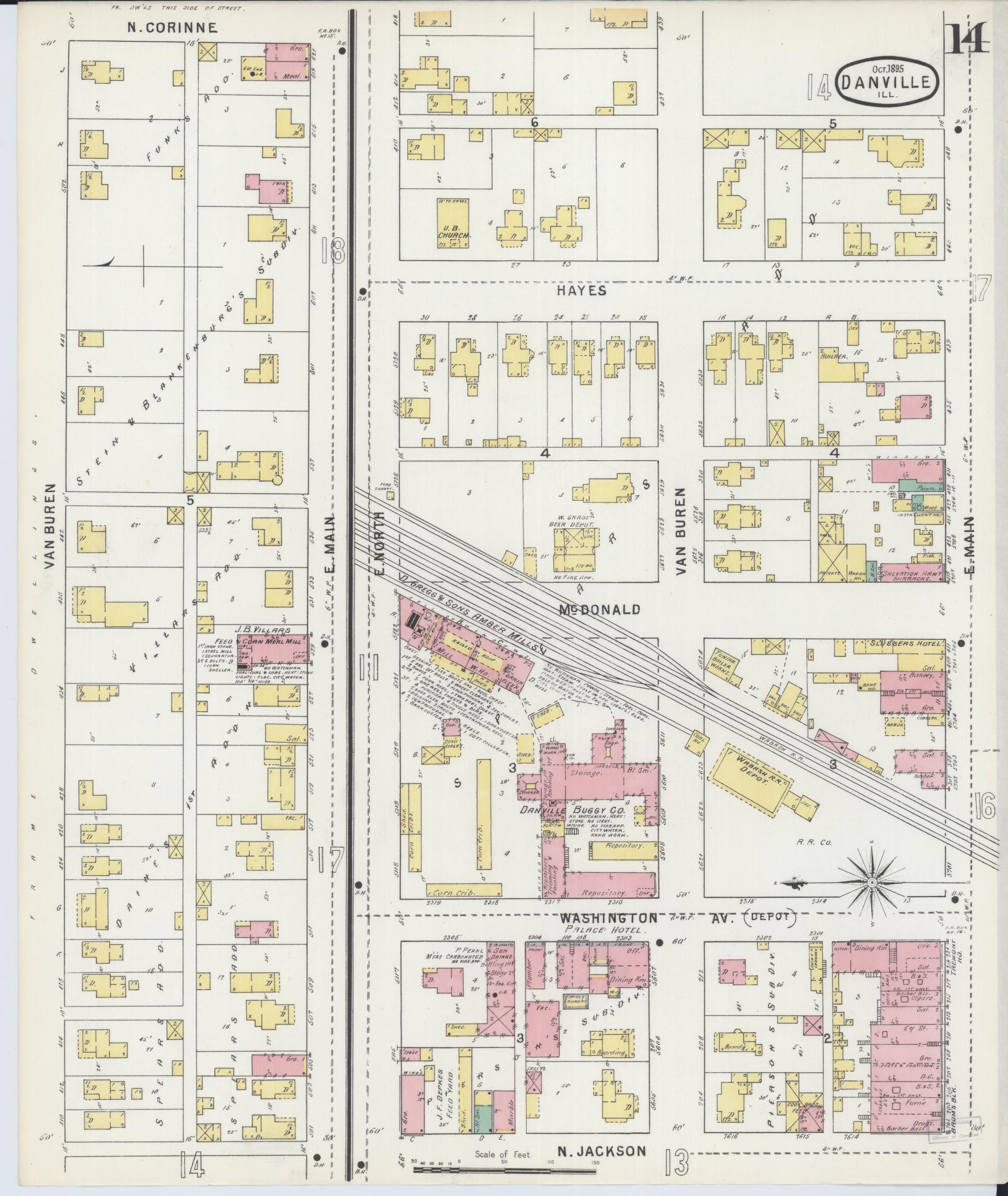 Sanborn Fire Insurance Map from Danville, Vermilion County, Illinois (1895), Sheet #0014 - Complete Map Set gallery image, historic Sanborn map, vintage wall art, Illinois Illinois