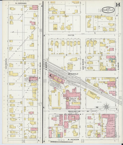 Sanborn Fire Insurance Map from Danville, Vermilion County, Illinois (1895), Sheet #0014 - Complete Map Set gallery image, historic Sanborn map, vintage wall art, Illinois Illinois