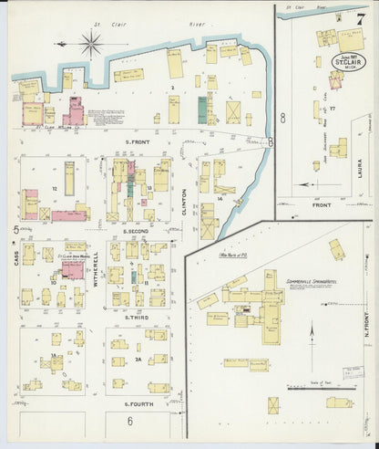 Sanborn Fire Insurance Map from Saint Clair, Saint Clair County, Michigan (1907), Sheet #0007 - Historic Sanborn Fire Insurance Map Print, vintage old map wall art, antique decor, genealogy gift, Michigan Michigan map