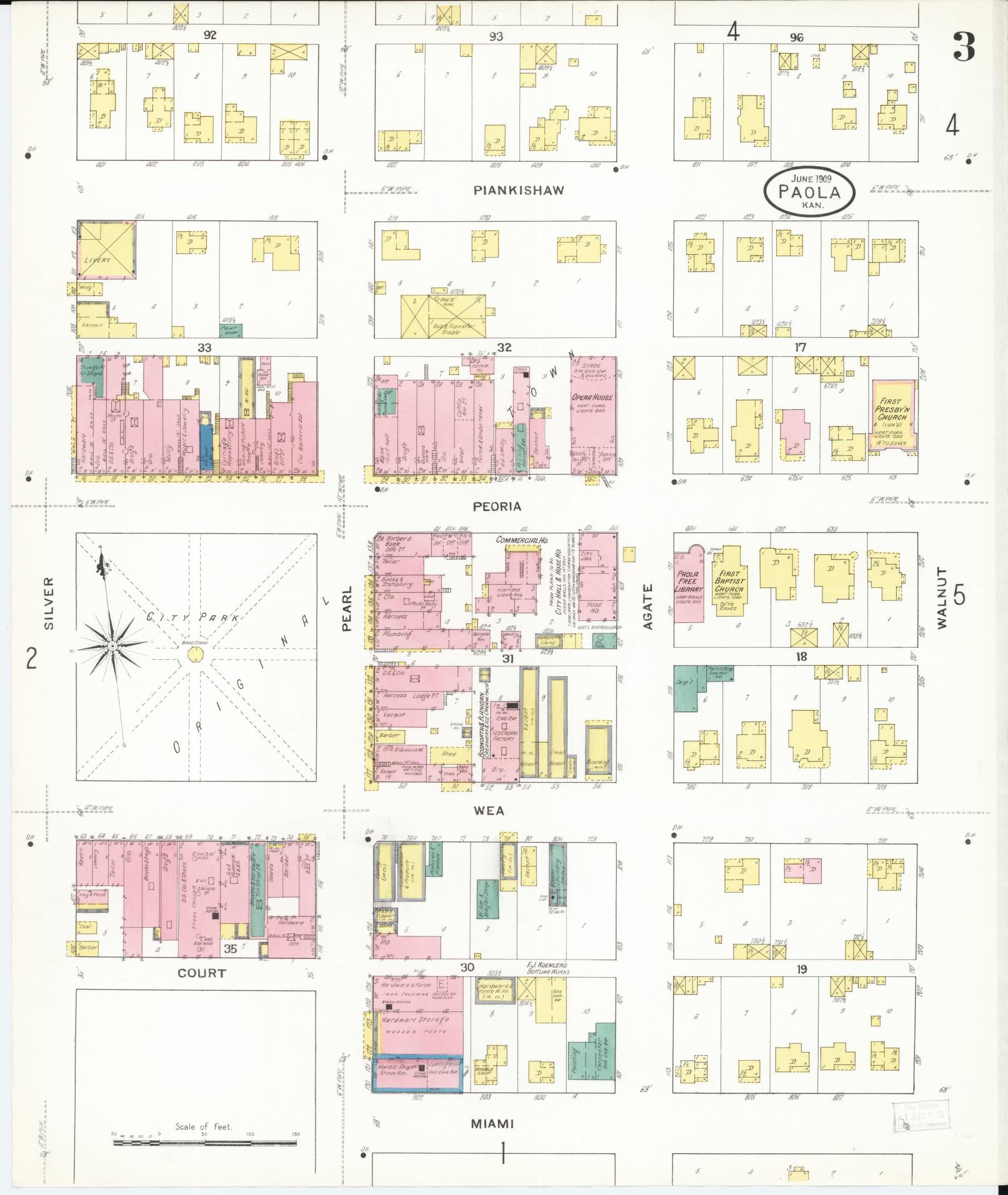 Sanborn Fire Insurance Map from Paola, Miami County, Kansas (1909), Sheet #0003 - Complete Map Set gallery image, historic Sanborn map, vintage wall art, Kansas Kansas