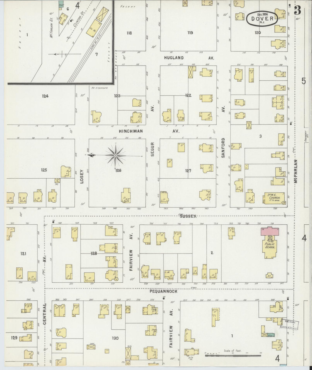 Sanborn Fire Insurance Map from Dover, Morris County, New Jersey (1896), Sheet #0003 - Complete Map Set gallery image, historic Sanborn map, vintage wall art, New Jersey New Jersey
