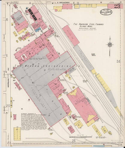 Sanborn Fire Insurance Map from Alliance, Stark County, Ohio (1921), Sheet #0023 - Historic Sanborn Fire Insurance Map Print, vintage old map wall art, antique decor, genealogy gift, Ohio Ohio map