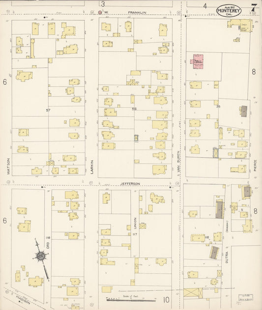 Sanborn Fire Insurance Map from Monterey, Monterey County, California (1912), Sheet #0007 - Historic Sanborn Fire Insurance Map Print, vintage old map wall art, antique decor, genealogy gift, California California map