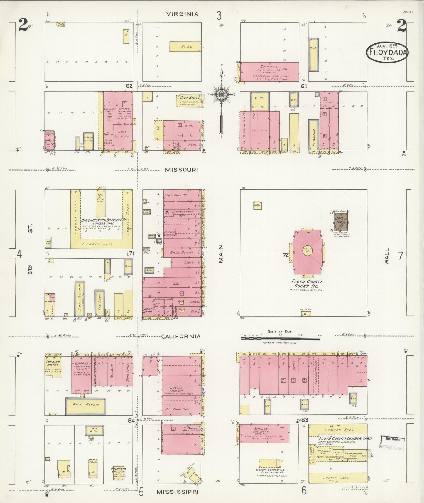 Sanborn Fire Insurance Map from Floydada, Floyd County, Texas (1925), Sheet #0002 - Complete Map Set gallery image, historic Sanborn map, vintage wall art, Texas Texas