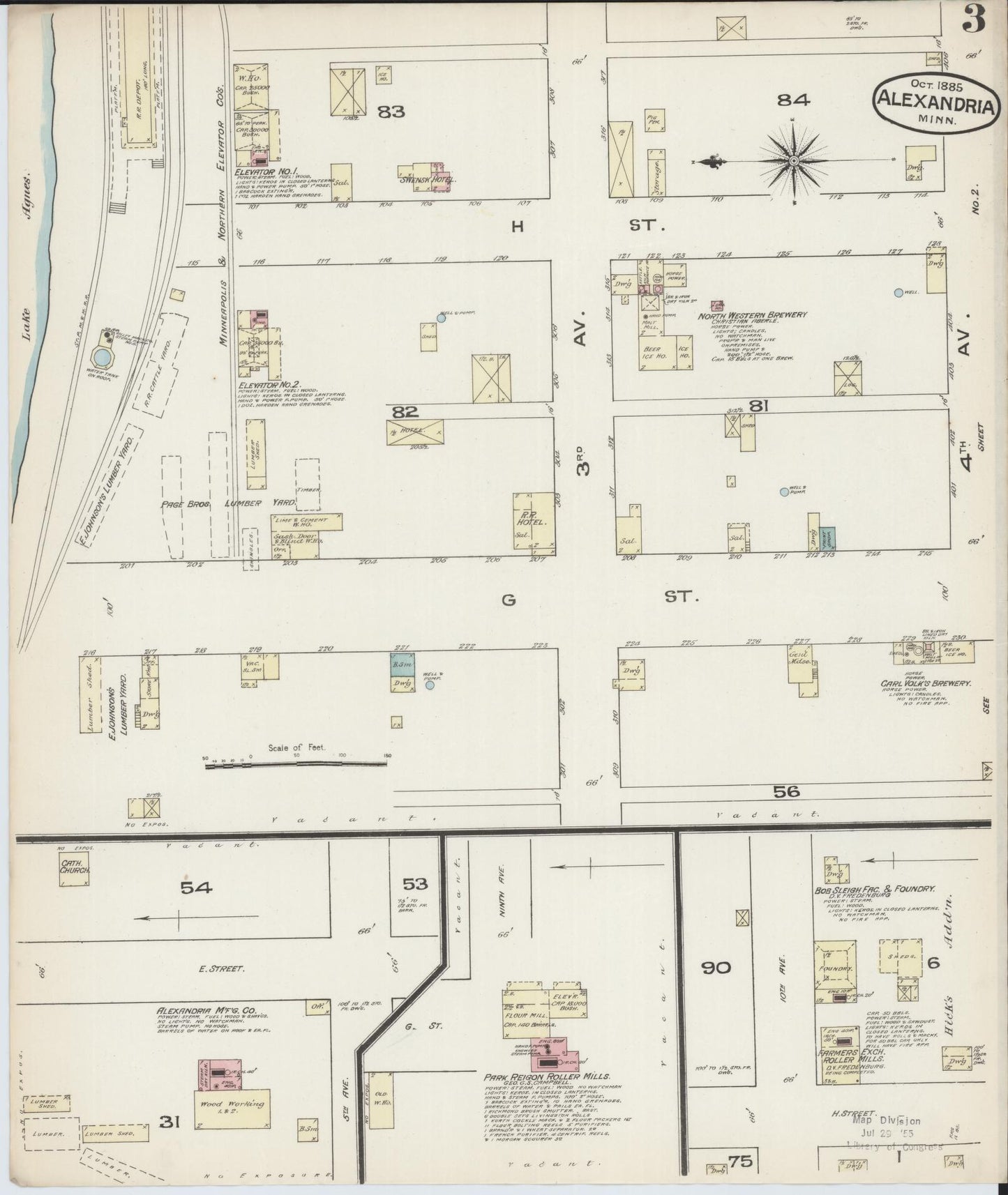 Sanborn Fire Insurance Map from Alexandria, Douglas County, Minnesota (1885), Sheet #0003 - Historic Sanborn Fire Insurance Map Print, vintage old map wall art, antique decor, genealogy gift, Minnesota Minnesota map