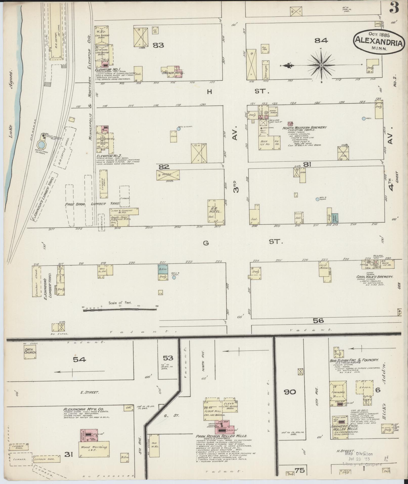 Sanborn Fire Insurance Map from Alexandria, Douglas County, Minnesota (1885), Sheet #0003 - Historic Sanborn Fire Insurance Map Print, vintage old map wall art, antique decor, genealogy gift, Minnesota Minnesota map