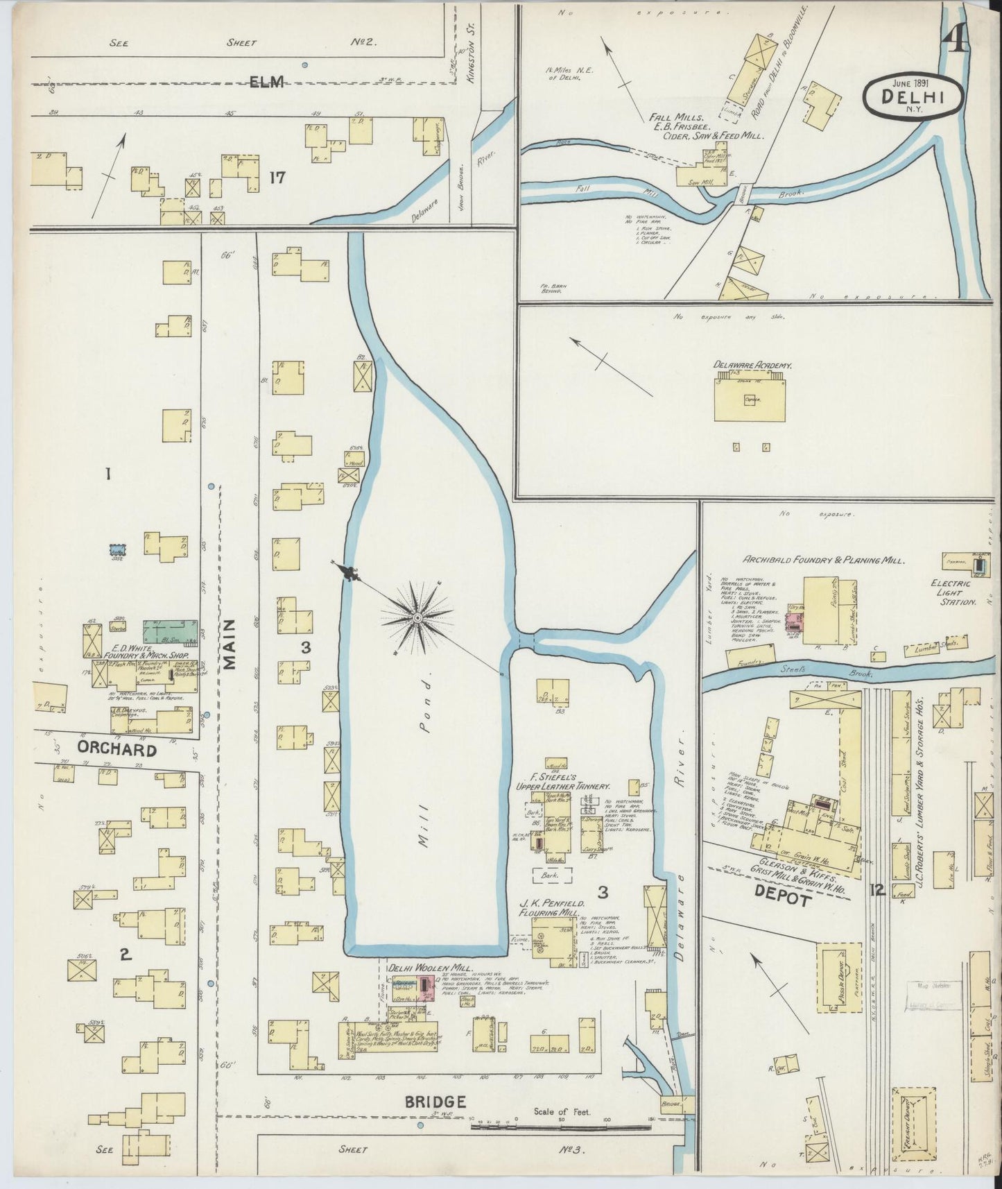 Sanborn Fire Insurance Map from Delhi, Delaware County, New York (1891), Sheet #0004 - Complete Map Set gallery image, historic Sanborn map, vintage wall art, Delhi Delaware