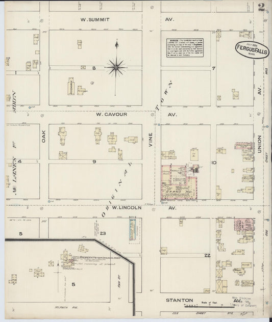 Sanborn Fire Insurance Map from Fergus Falls, Otter Tail County, Minnesota (1884), Sheet #0002 - Historic Sanborn Fire Insurance Map Print, vintage old map wall art, antique decor, genealogy gift, Minnesota Minnesota map