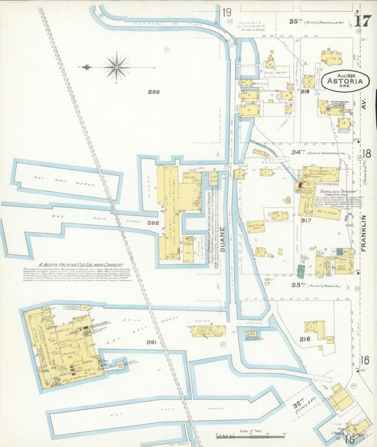 Sanborn Fire Insurance Map from Astoria, Clatsop County, Oregon (1896), Sheet #0017 - Historic Sanborn Fire Insurance Map Print, vintage old map wall art, antique decor, genealogy gift, Oregon Oregon map
