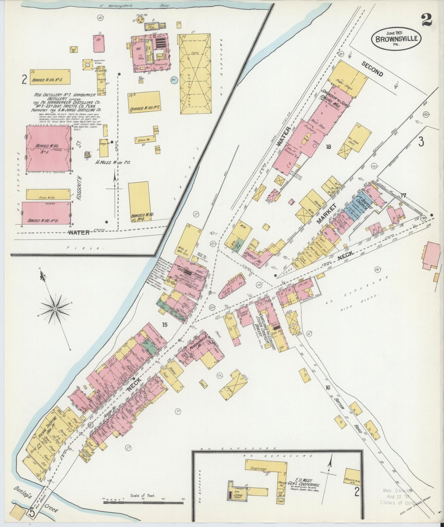 Sanborn Fire Insurance Map from Brownsville, Fayette County, Pennsylvania (1901), Sheet #0002 - Historic Sanborn Fire Insurance Map Print, vintage old map wall art, antique decor, genealogy gift, Pennsylvania Pennsylvania map