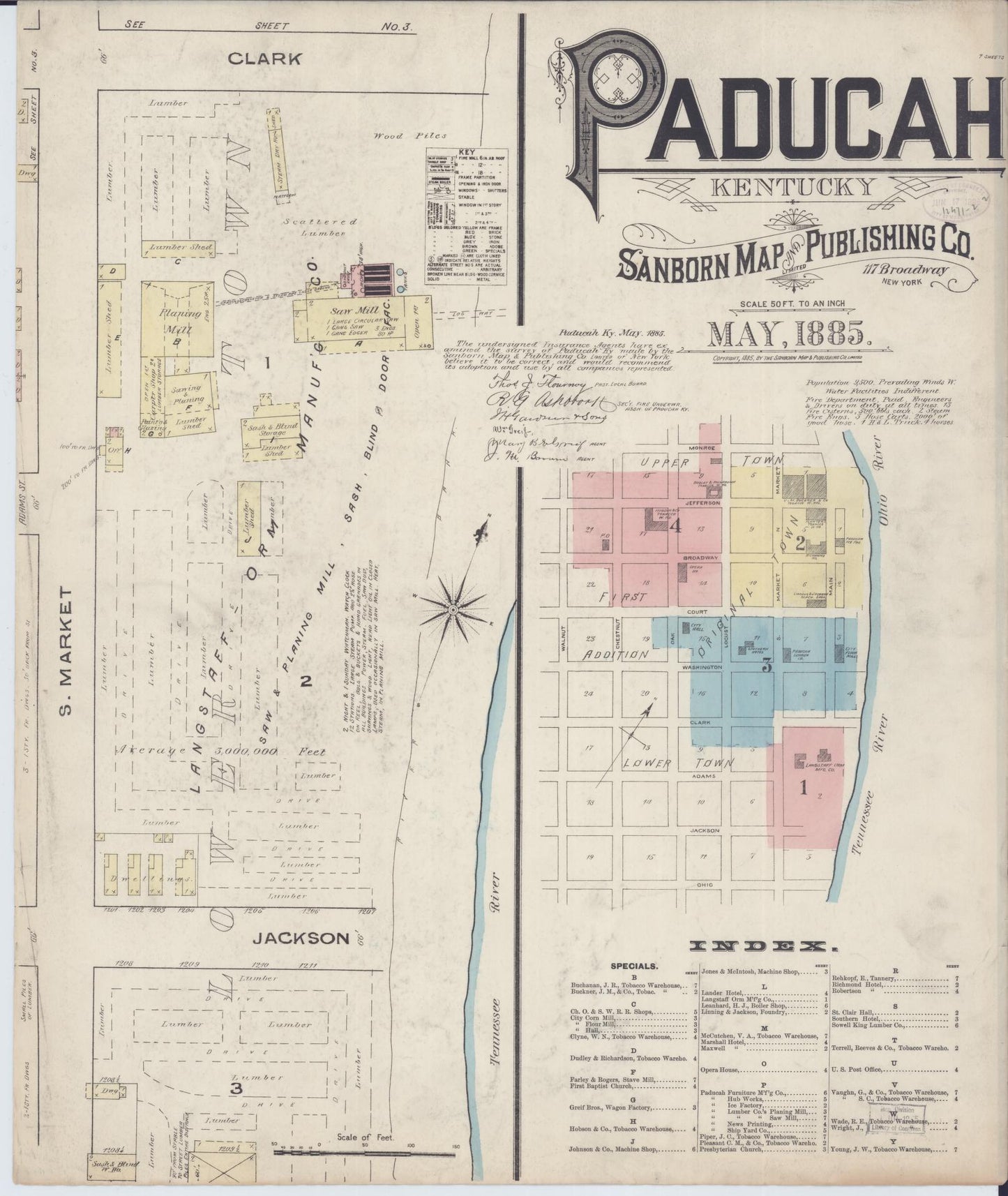 Sanborn Fire Insurance Map from Paducah, Mccraken County, Kentucky (1885), Sheet #0001 - Complete Map Set gallery image, historic Sanborn map, vintage wall art, Kentucky Kentucky