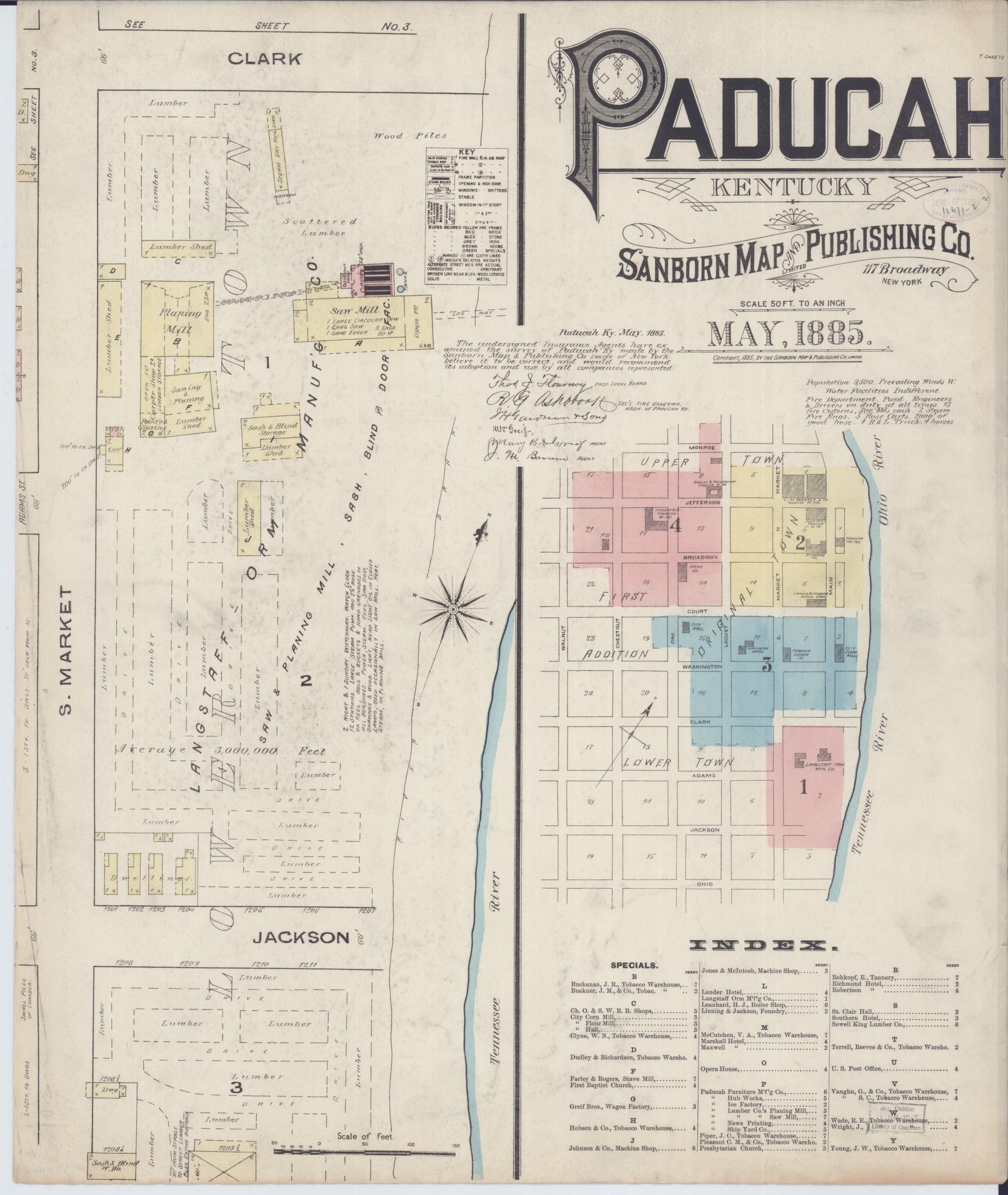 Sanborn Fire Insurance Map from Paducah, Mccraken County, Kentucky (1885), Sheet #0001 - Complete Map Set gallery image, historic Sanborn map, vintage wall art, Kentucky Kentucky