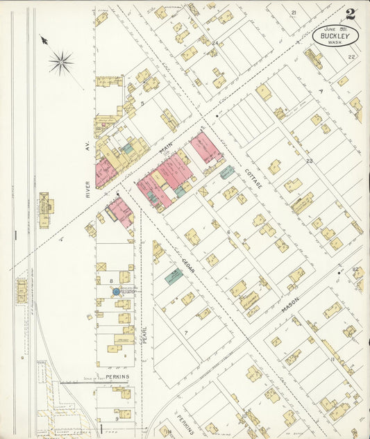 Sanborn Fire Insurance Map from Buckley, Pierce County, Washington (1901), Sheet #0002 - Historic Sanborn Fire Insurance Map Print, vintage old map wall art, antique decor, genealogy gift, Washington Washington map
