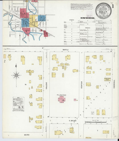 Sanborn Fire Insurance Map from Holly, Oakland County, Michigan (1908), Sheet #0001 - Complete Map Set gallery image, historic Sanborn map, vintage wall art, Michigan Michigan