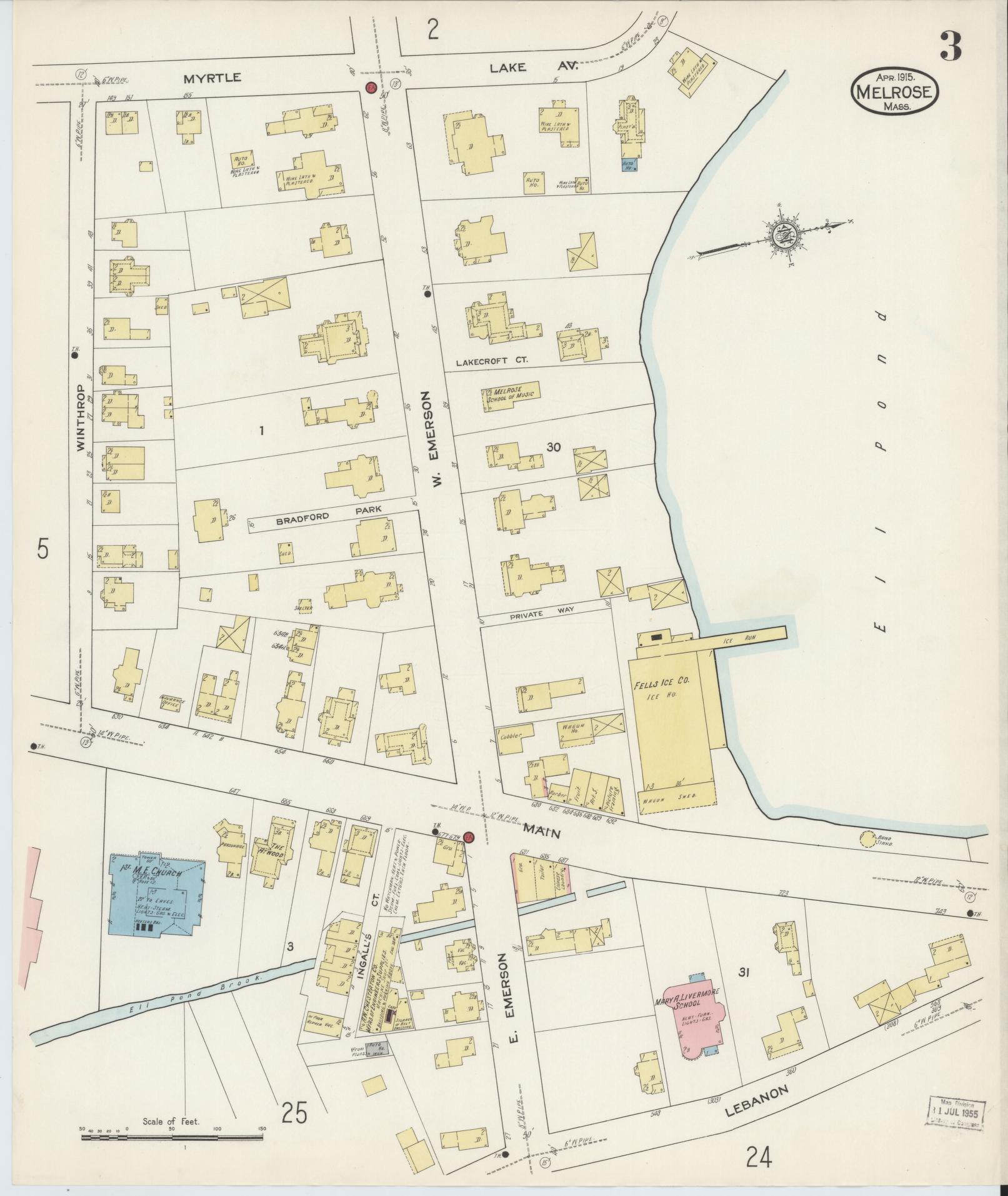 Sanborn Fire Insurance Map from Melrose, Middlesex County, Massachusetts (1915), Sheet #0003 - Complete Map Set gallery image, historic Sanborn map, vintage wall art, Massachusetts Massachusetts