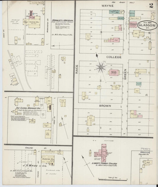 Sanborn Fire Insurance Map from Glasgow, Barren County, Kentucky (1886), Sheet #0002 - Historic Sanborn Fire Insurance Map Print, vintage old map wall art, antique decor, genealogy gift, Kentucky Kentucky map