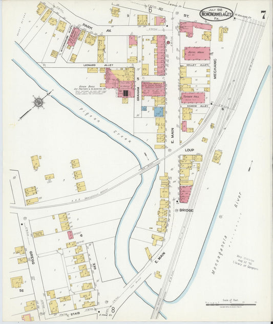 Sanborn Fire Insurance Map from Monongahela City, Washington County, Pennsylvania (1918), Sheet #0007 - Historic Sanborn Fire Insurance Map Print, vintage old map wall art, antique decor, genealogy gift, Pennsylvania Pennsylvania map