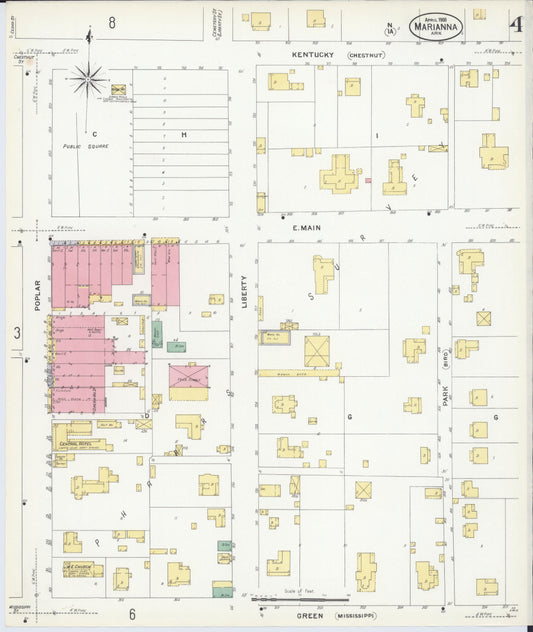 Sanborn Fire Insurance Map from Marianna, Lee County, Arkansas (1908), Sheet #0004 - Historic Sanborn Fire Insurance Map Print, vintage old map wall art, antique decor, genealogy gift, Arkansas Arkansas map