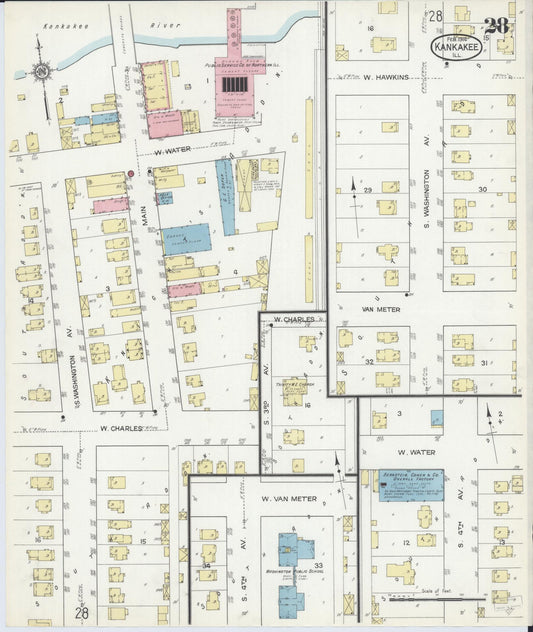 Sanborn Fire Insurance Map from Kankakee, Kankakee County, Illinois (1914), Sheet #0028 - Historic Sanborn Fire Insurance Map Print, vintage old map wall art, antique decor, genealogy gift, Illinois Illinois map