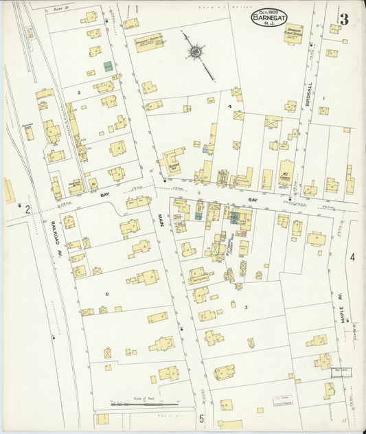Sanborn Fire Insurance Map from Barnegat, Ocean County, New Jersey (1909), Sheet #0003 - Historic Sanborn Fire Insurance Map Print, vintage old map wall art, antique decor, genealogy gift, New Jersey New Jersey map