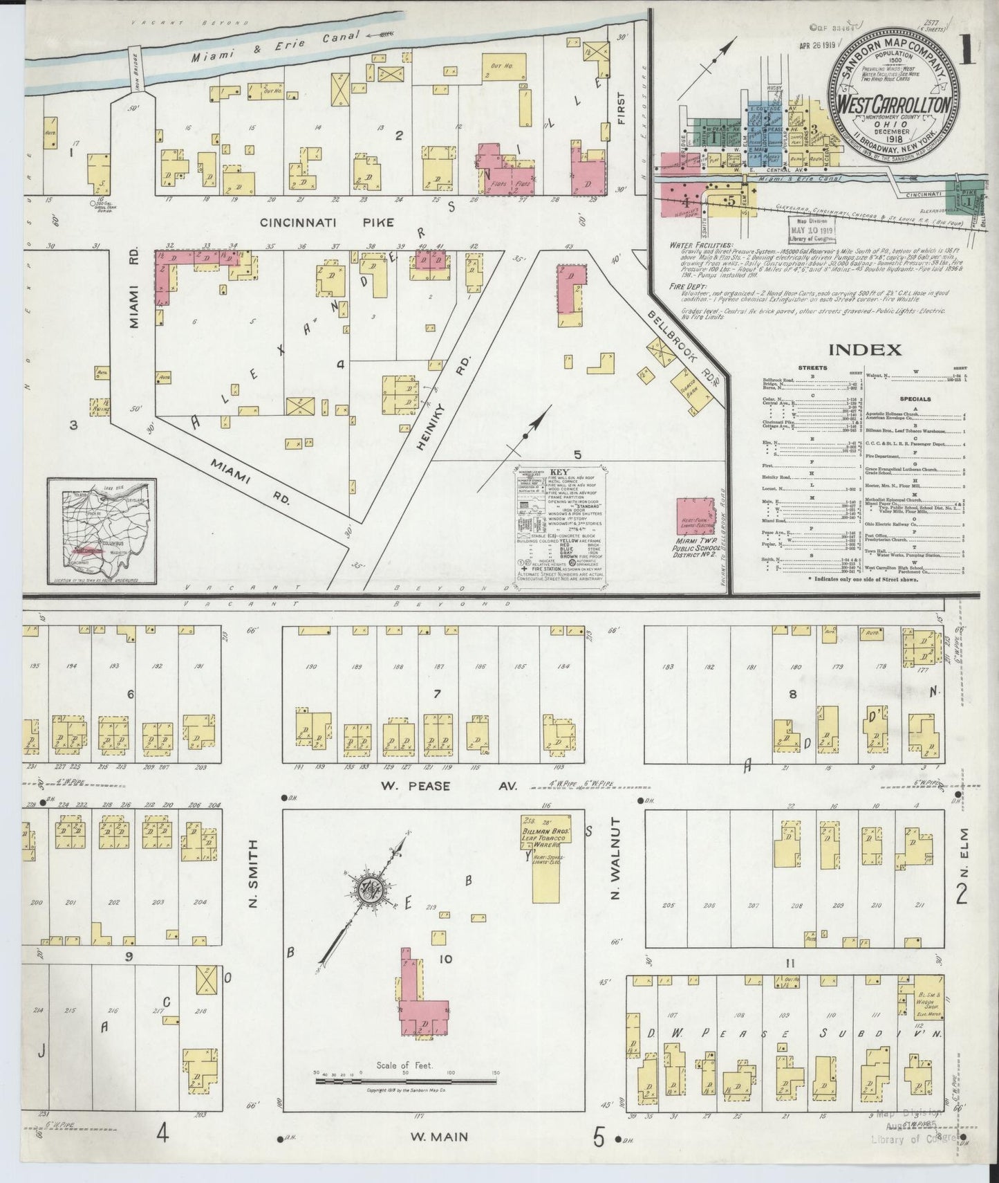 Sanborn Fire Insurance Map from West Carrollton, Montgomery County, Ohio (1918), Sheet #0001 - Complete Map Set gallery image, historic Sanborn map, vintage wall art, Ohio Ohio