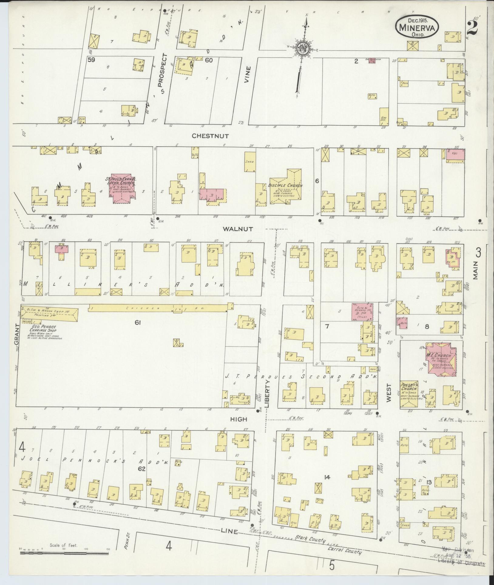 Sanborn Fire Insurance Map from Minerva, Stark And Carroll Counties, Ohio (1915), Sheet #0002 - Complete Map Set gallery image, historic Sanborn map, vintage wall art, Ohio Ohio