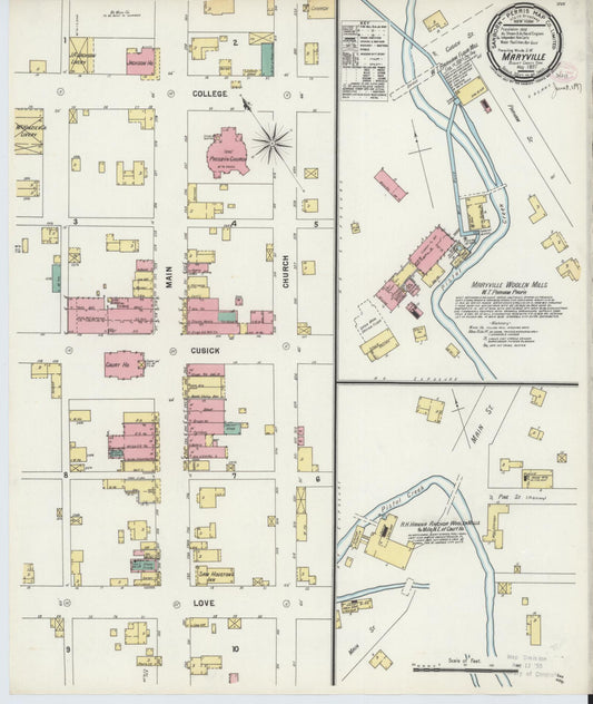 Sanborn Fire Insurance Map from Maryville, Blount County, Tennessee (1897), Sheet #0001 - Historic Sanborn Fire Insurance Map Print, vintage old map wall art, antique decor, genealogy gift, Tennessee Tennessee map