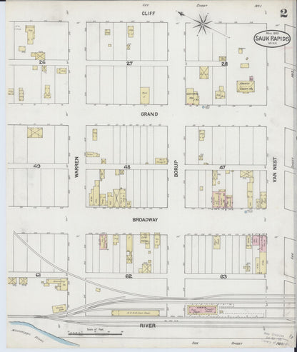 Sanborn Fire Insurance Map from Sauk Rapids, Benton County, Minnesota (1889), Sheet #0002 - Complete Map Set gallery image, historic Sanborn map, vintage wall art, Minnesota Minnesota