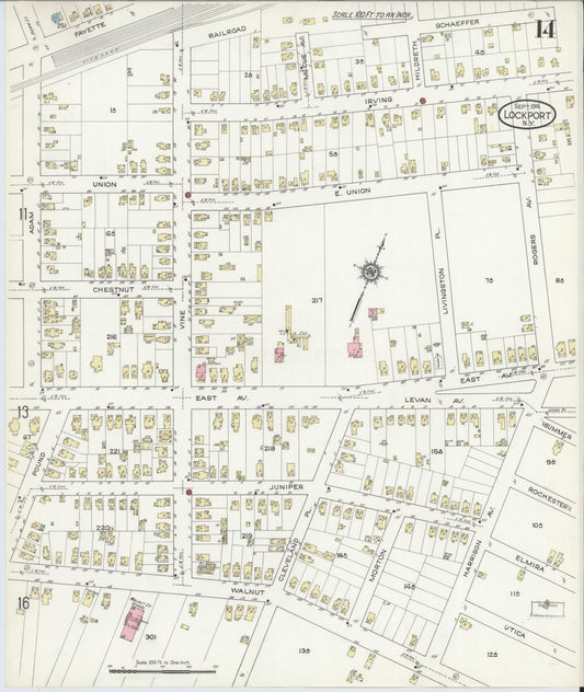 Sanborn Fire Insurance Map from Lockport, Niagara County, New York (1914), Sheet #0014 - Historic Sanborn Fire Insurance Map Print, vintage old map wall art, antique decor, genealogy gift, New York New York map