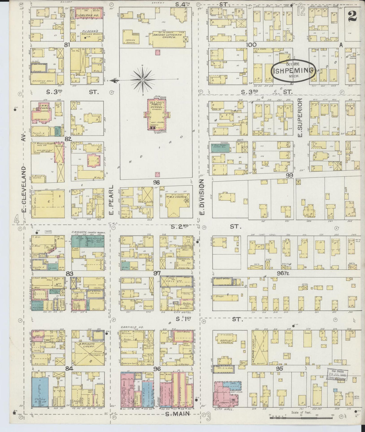 Sanborn Fire Insurance Map from Ishpeming, Marquette County, Michigan (1892), Sheet #0002 - Historic Sanborn Fire Insurance Map Print, vintage old map wall art, antique decor, genealogy gift, Michigan Michigan map