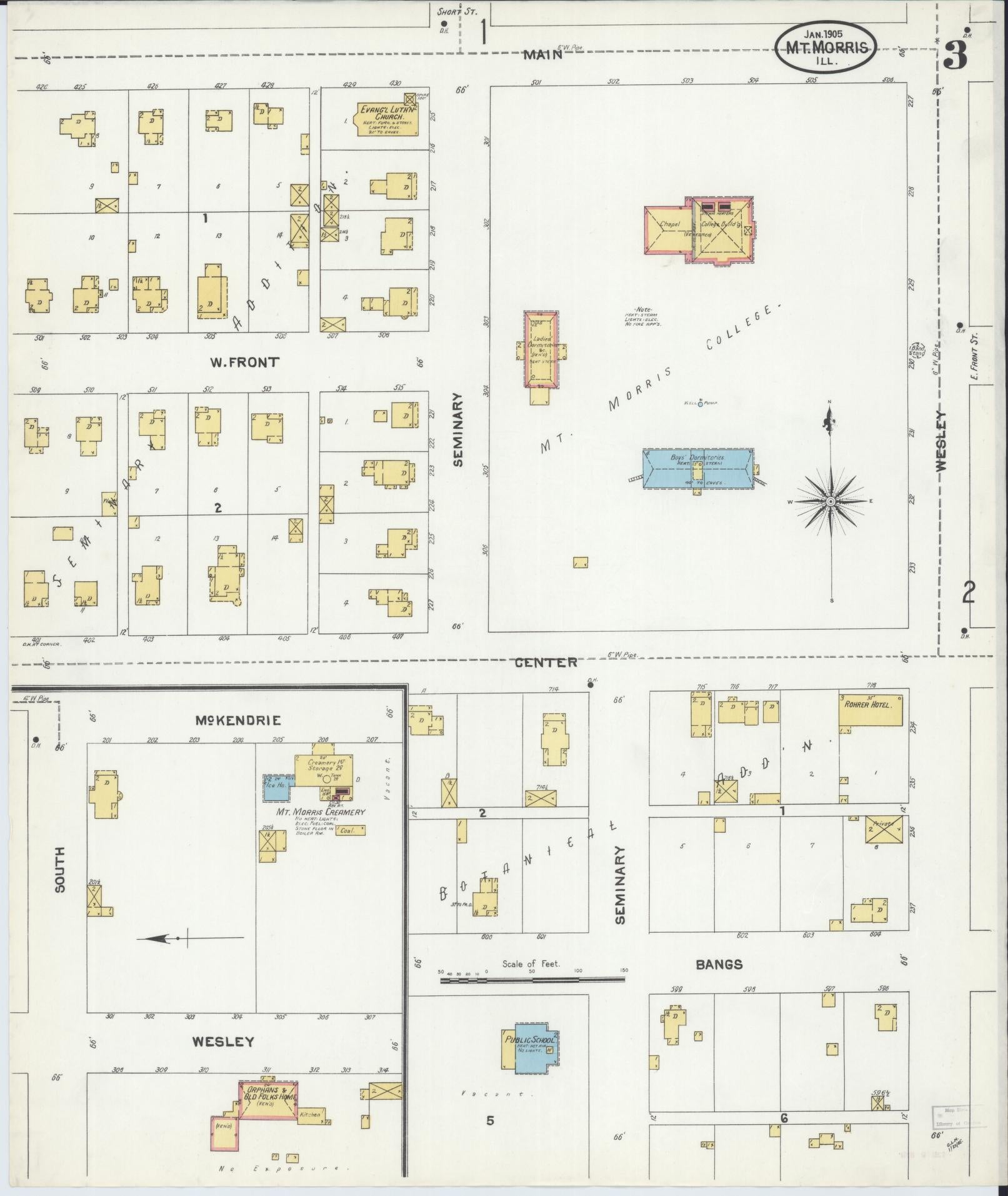 Sanborn Fire Insurance Map from Mount Morris, Ogle County, Illinois (1905), Sheet #0003 - Complete Map Set gallery image, historic Sanborn map, vintage wall art, Illinois Illinois