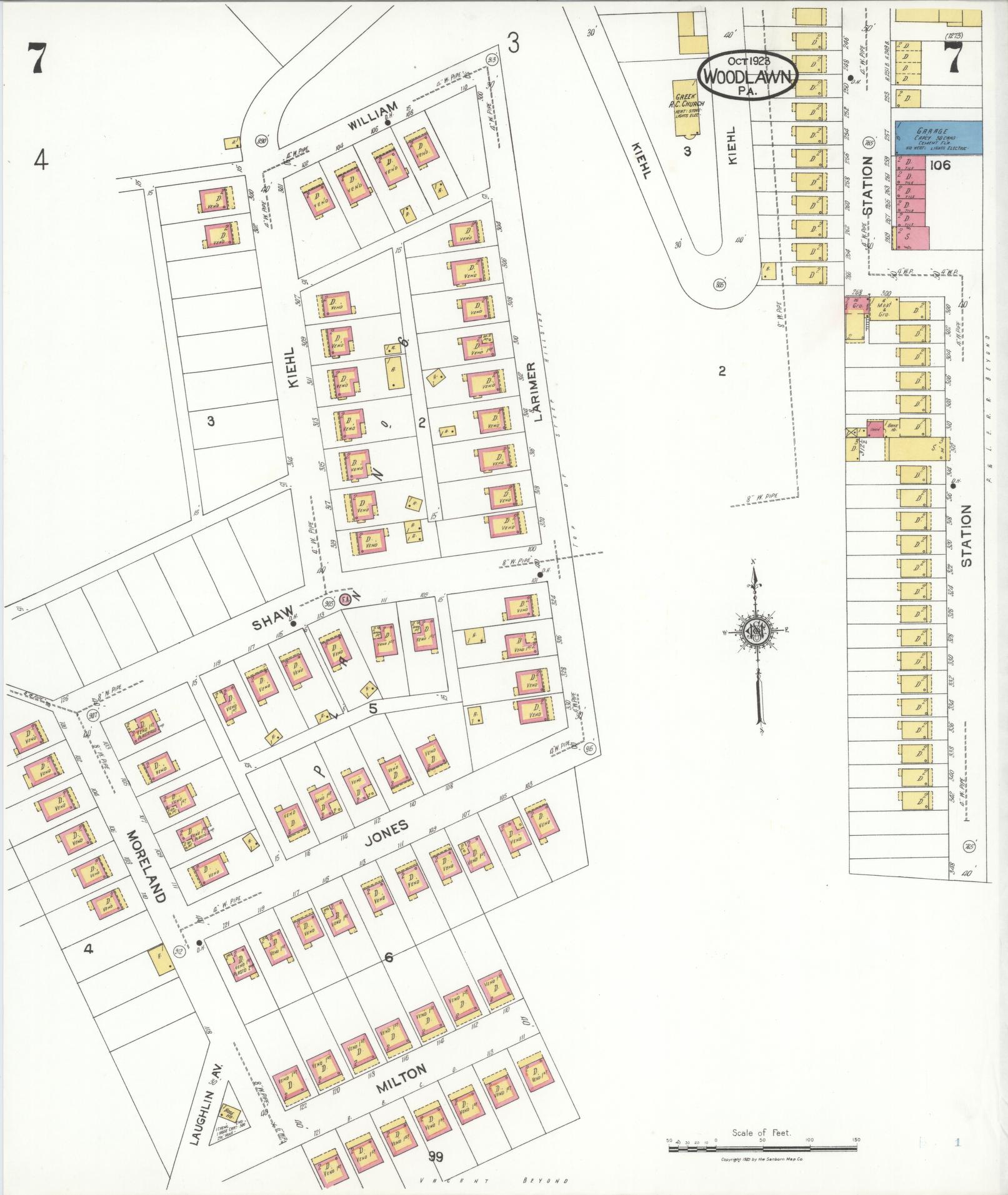 Sanborn Fire Insurance Map from Woodlawn, Beaver County, Pennsylvania (1923), Sheet #0007 - Complete Map Set gallery image, historic Sanborn map, vintage wall art, Pennsylvania Pennsylvania