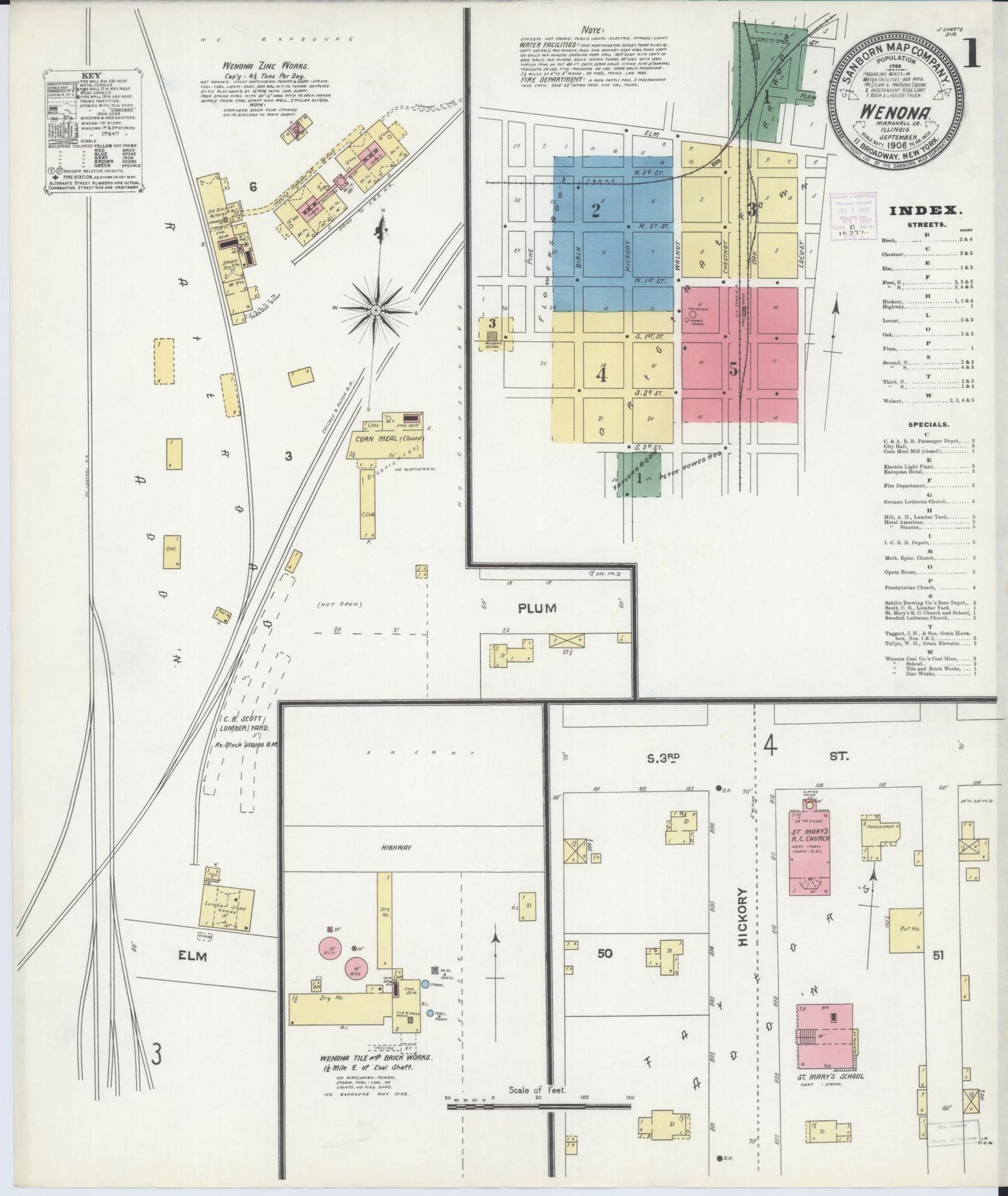 Sanborn Fire Insurance Map from Wenona, Marshall County, Illinois (1906), Sheet #0001 - Historic Sanborn Fire Insurance Map Print, vintage old map wall art, antique decor, genealogy gift, Illinois Illinois map