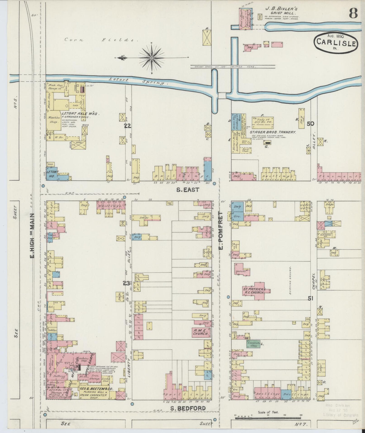 Sanborn Fire Insurance Map from Carlisle, Cumberland County, Pennsylvania (1890), Sheet #0008 - Complete Map Set gallery image, historic Sanborn map, vintage wall art, Pennsylvania Pennsylvania