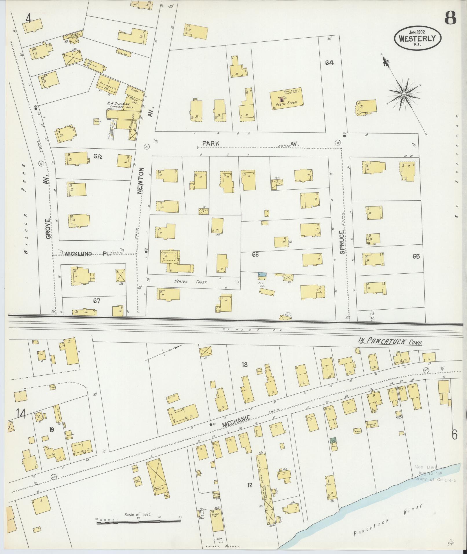 Sanborn Fire Insurance Map from Westerly, Washington County, Rhode Island (1902), Sheet #0008 - Complete Map Set gallery image, historic Sanborn map, vintage wall art, Rhode Island Rhode Island