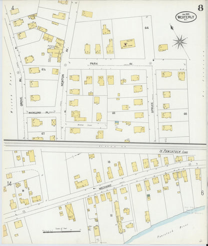 Sanborn Fire Insurance Map from Westerly, Washington County, Rhode Island (1902), Sheet #0008 - Complete Map Set gallery image, historic Sanborn map, vintage wall art, Rhode Island Rhode Island