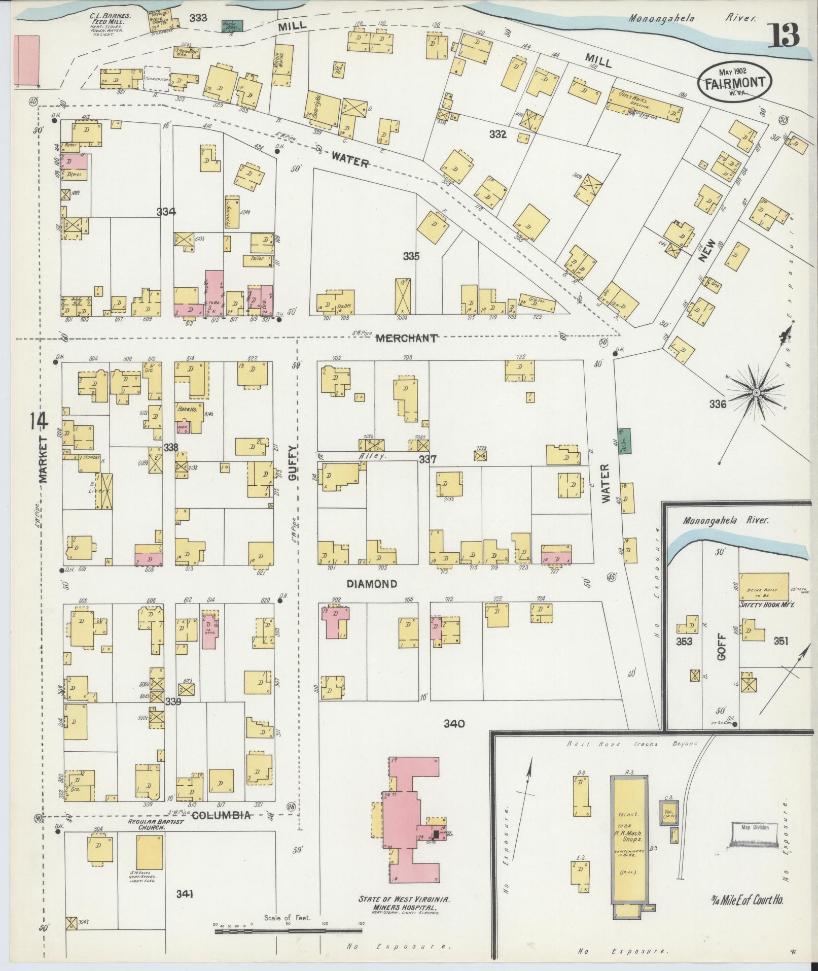 Sanborn Fire Insurance Map from Fairmont, Marion County, West Virginia (1902), Sheet #0013 - Complete Map Set gallery image, historic Sanborn map, vintage wall art, West Virginia West Virginia