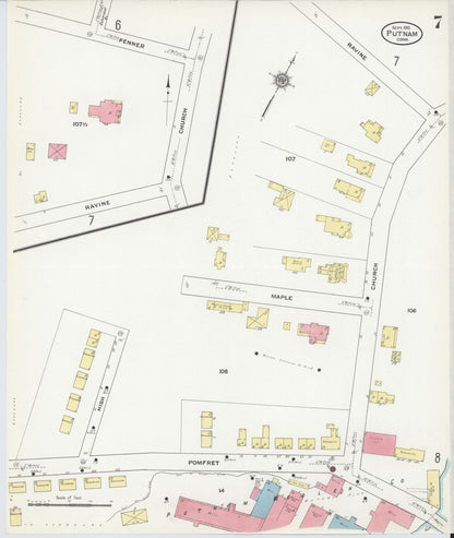 Sanborn Fire Insurance Map from Putnam, Windham County, Connecticut (1910), Sheet #0007 - Complete Map Set gallery image, historic Sanborn map, vintage wall art, Connecticut Connecticut