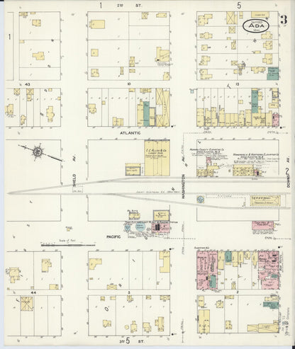 Sanborn Fire Insurance Map from Ada, Norman County, Minnesota (1909), Sheet #0003 - Historic Sanborn Fire Insurance Map Print, vintage old map wall art, antique decor, genealogy gift, Minnesota Minnesota map