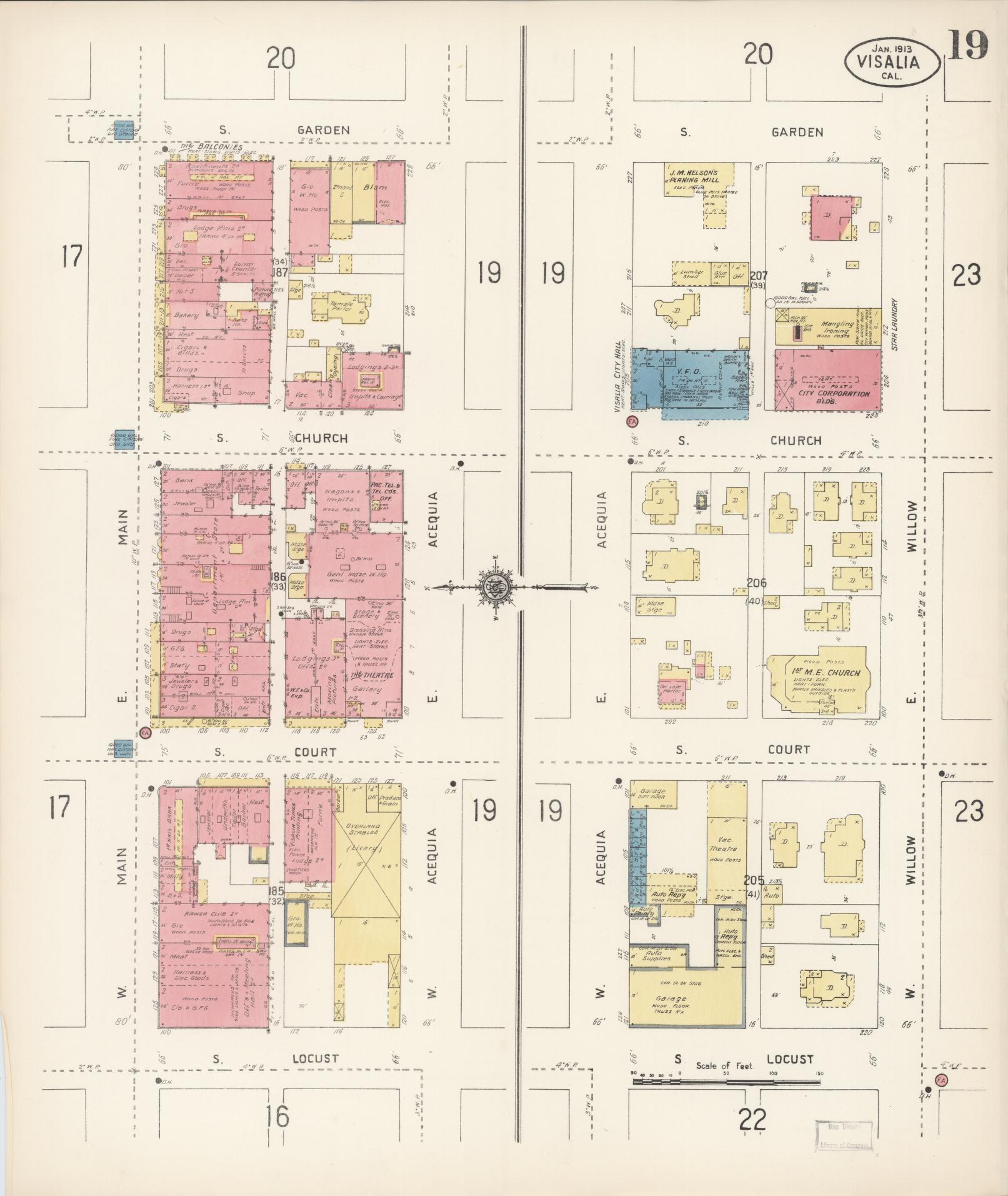 Sanborn Fire Insurance Map from Visalia, Tulare County, California (1913), Sheet #0019 - Complete Map Set gallery image, historic Sanborn map, vintage wall art, California California
