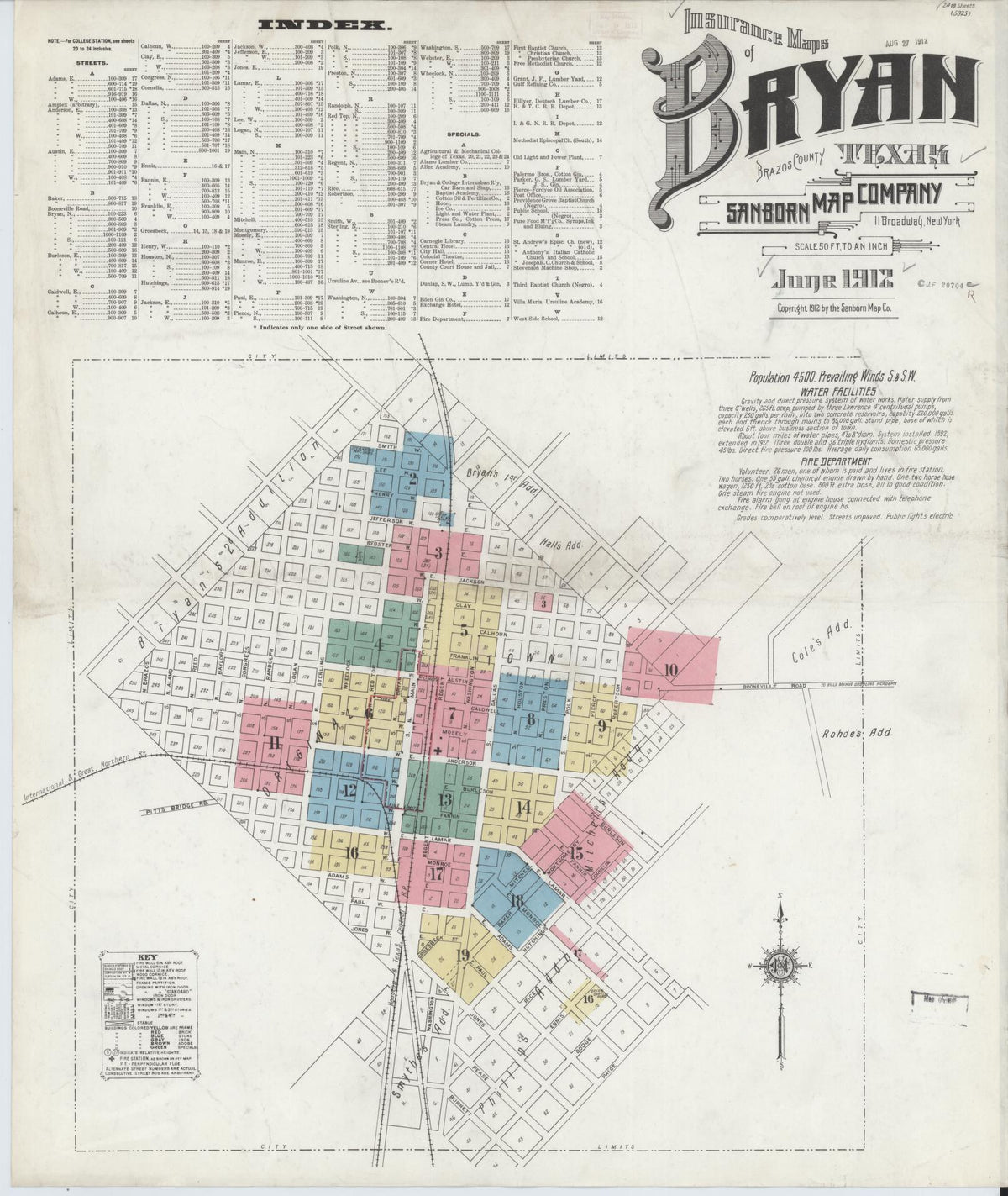 Sanborn Fire Insurance Map from Bryan, Brazos County, Texas (1912), Sheet #0001 - Complete Map Set gallery image, historic Sanborn map, vintage wall art, Texas Texas