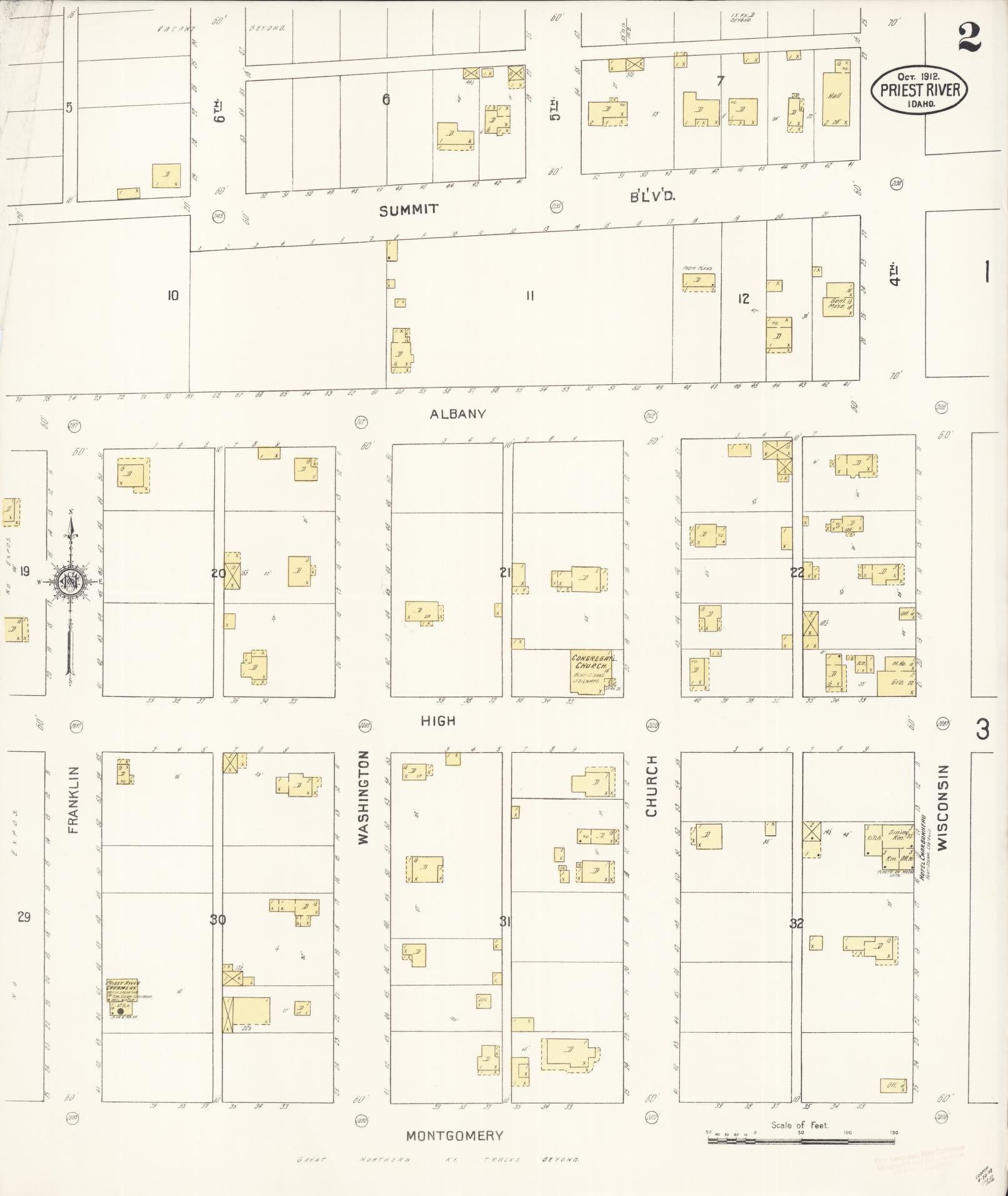 Sanborn Fire Insurance Map from Priest River, Bonner County, Idaho (1912), Sheet #0002 - Complete Map Set gallery image, historic Sanborn map, vintage wall art, Idaho Idaho