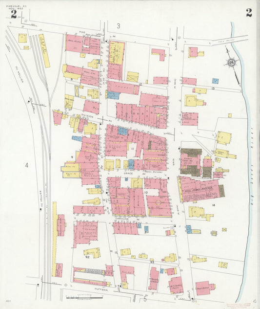 Sanborn Fire Insurance Map from Pikeville, Pike County, Kentucky (1932), Sheet #0002 - Historic Sanborn Fire Insurance Map Print, vintage old map wall art, antique decor, genealogy gift, Kentucky Kentucky map